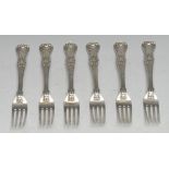 A set of six Victorian silver Coburg pattern dessert forks, John Samuel Hunt, London 1860, 13.25oz