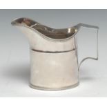 An 18th century Belgian silver oval cream jug, quite plain, beaded borders, 12cm high, c.1780, 6.