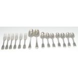 A set of six Victorian Fiddle and Thread pattern dessert forks, London 1862; seven Victorian
