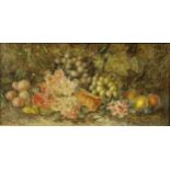 Vincent Clare (1855-1930) Still Life, Grapes, Peaches and Blossom signed, oil on canvas, 29cm x 59cm
