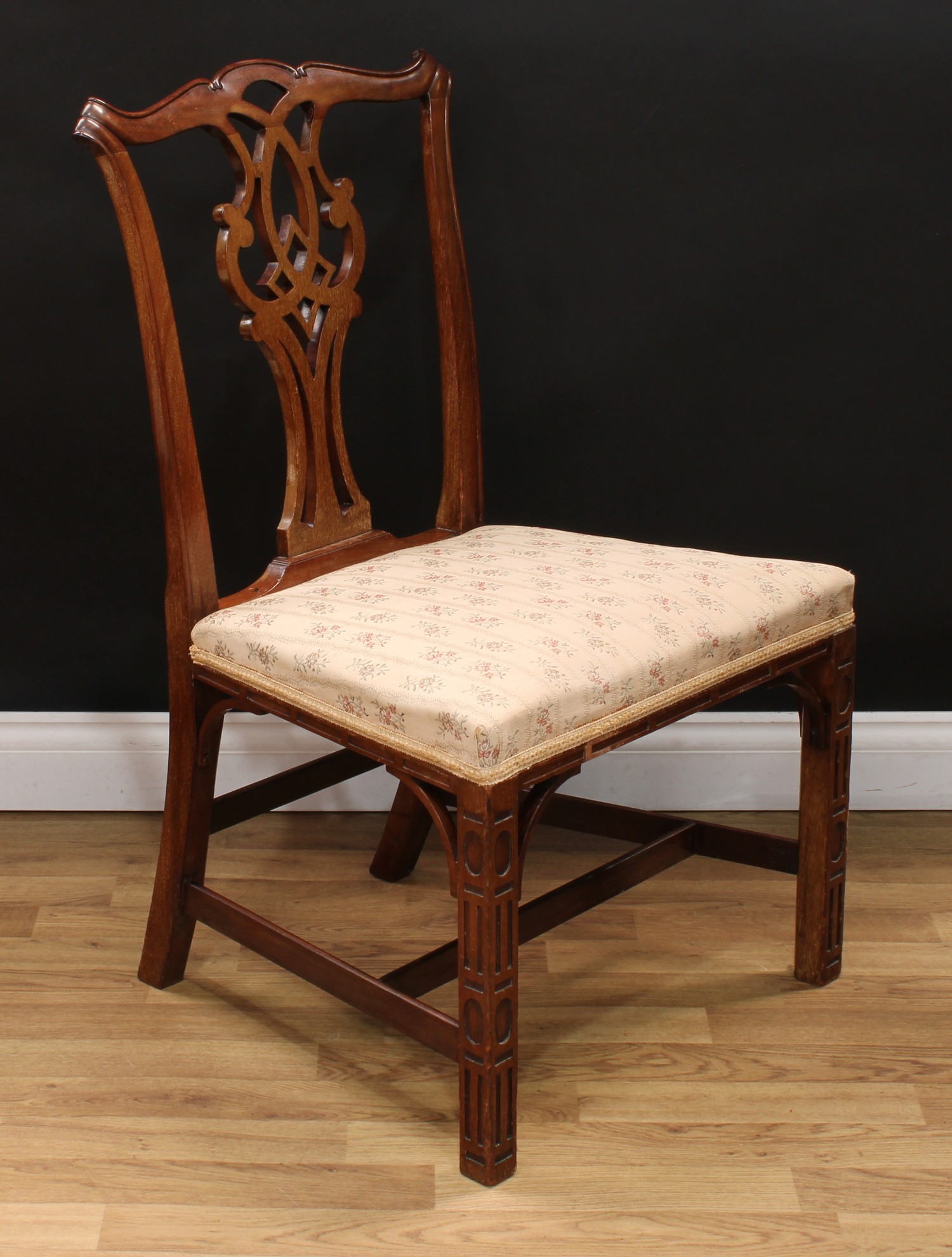 A set of four Chippendale Revival mahogany dining chairs, of broad proportions, each with a cupid' - Image 2 of 5