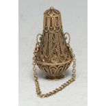 An 18th century South European silver-gilt filigree baluster scent bottle or phial, with alternating