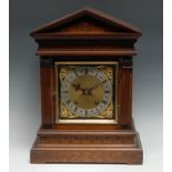A 19th century oak bracket clock, 15.5cm square brass dial with silvered chapter ring engraved