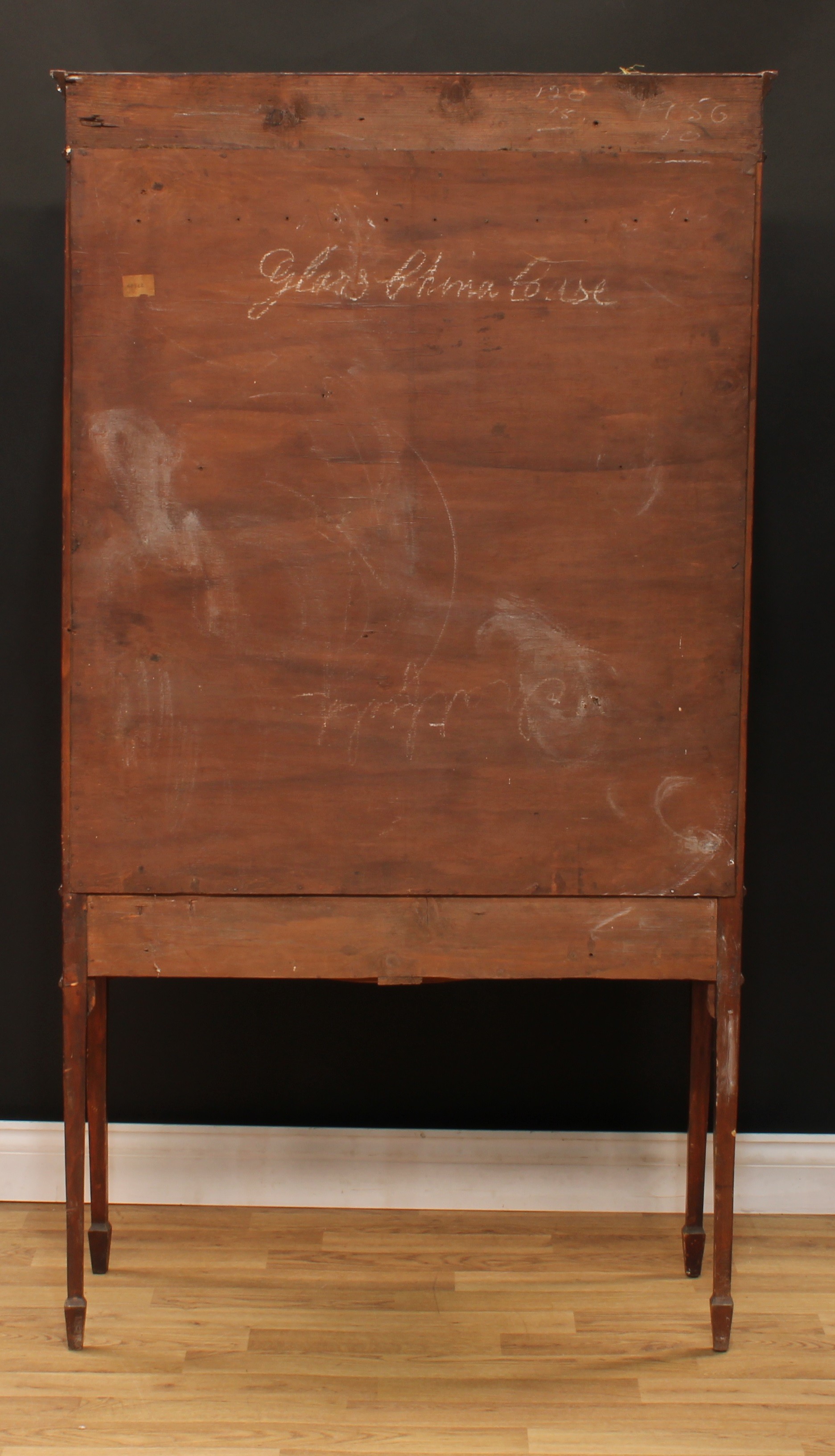 An Edwardian satinwood crossbanded mahogany display cabinet, moulded cornice above a pair of - Image 5 of 5