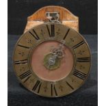 A 19th century hook-and-spike type alarum wall clock, 19.5cm dial inscribed with Roman numerals,