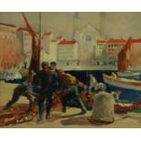 Hal Hurst RI, RBA, ROI, RMS (1865 ?1938) Dockworkers signed, watercolour, 35cm x 42cm