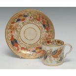 A Pinxton coffee can, pattern 343, decorated in the Imari palette with winged flower roundels,