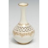 A Royal Worcester reticulated bottle vase, by Owen Jones, signed, finely pierced with an Arabesque