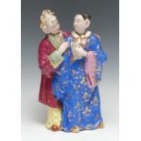 A French Chinoiserie novelty porcelain figure group, probably Jacob Petit, of two nodding Chinese