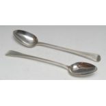 A pair of George III Old English bead pattern basting spoons, 30.5cm long, William Eley, William