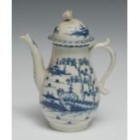 A Worcester Cannonball pattern coffee pot and cover, painted in underglaze blue with islands with