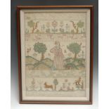 A George II needlework sampler, worked by Ann ** in the 9th year of her age, on linen in coloured