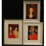 Theresa Jones (Modernist School) Three Portraits, of Modigliani influence attributed to verso, oils,