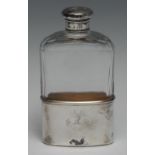 A Victorian silver mounted hip flask, screw-fitting cover, push-fitting stirrup cup to base with