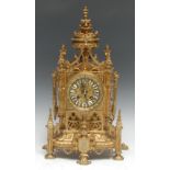 A 19th century French Gothic Revival ormolu mantel clock, 8.5cm circular dial inscribed upon