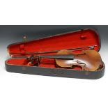 A violin, the one-piece back 35.75cm excluding button, outlined throughout with purfling, 60cm
