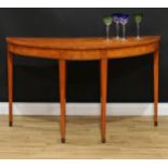 A Sheraton Revival rosewood crossbanded satinwood and marquetry serving table, oversailing top