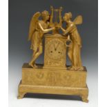 A French Empire ormolu mantel clock, 10cm chapter engine-turned and inscribed with Roman numerals,