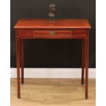 A 19th century mahogany rectangular side table, retailed by Druce & Co, London, slightly oversailing