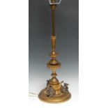 A Victorian Orientalist gilt-metal table-lamp, the base cast with three camels, beaded borders, 62cm
