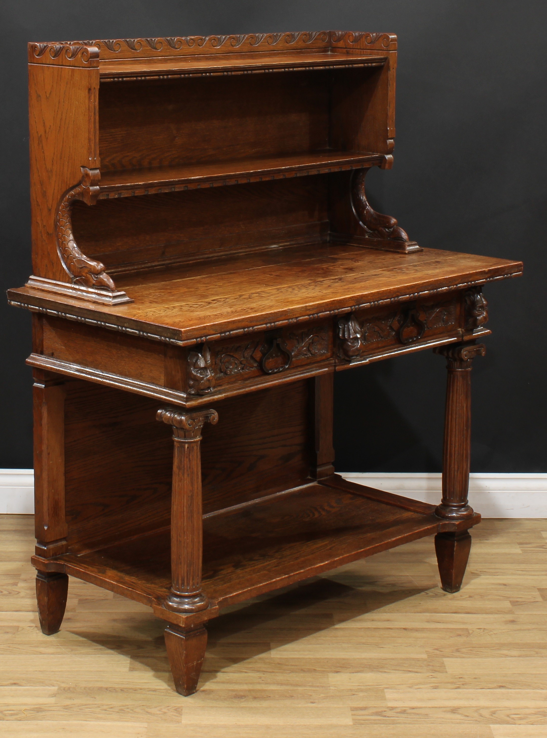 An Arts & Crafts period oak library side table, by Rasmus Nielsen, the bookcase superstructure - Image 3 of 7