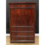 A 19th century Biedermeier flame mahogany secrétaire à abattant, rectangular caddy top above a