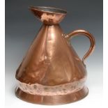 A 19th century copper four gallon haystack measure, loop handle, 46cm high, c.1840