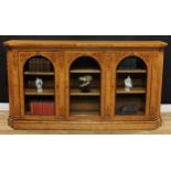 A Victorian bird's eye maple and marquetry low library bookcase, rectangular top with inset