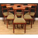 A set of six William IV mahogany bar back dining chairs, each with a curved cresting rail,