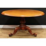 A Victorian mahogany centre table, oval tilting top with moulded edge, baluster column, cabriole