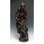 Sylvain Kinsburger (French, 1855-1935), a brown patinated bronze, Tentative Steps, signed in the