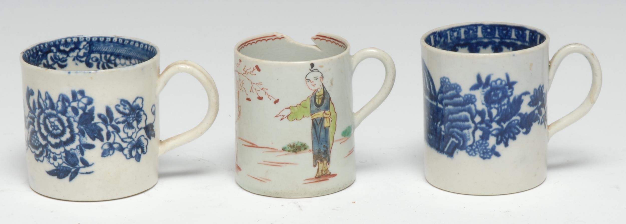 A John Pennington Liverpool coffee can, painted in polychrome with chinoiserie figures in landscape,