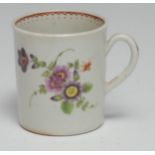 A Worcester cylindrical coffee can , decorated in polychrome with floral spray, the interior with