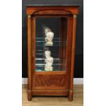 A French Empire design mahogany display cabinet, rectangular marble top above a three-quarter glazed