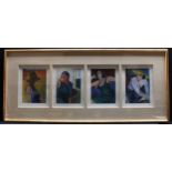 Mary Villa (Contemporary) A series of four portraits, Women after Modigliani, half-length signed,