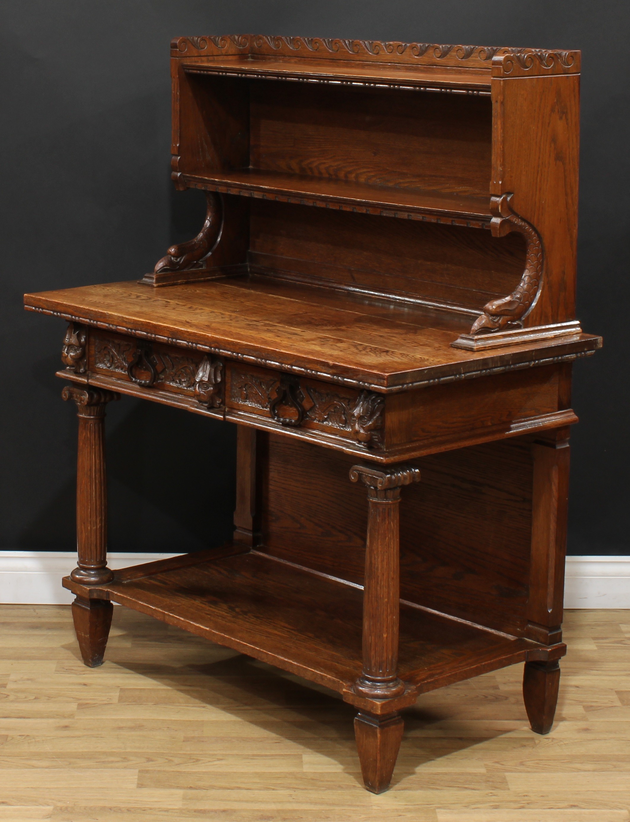 An Arts & Crafts period oak library side table, by Rasmus Nielsen, the bookcase superstructure - Image 5 of 7