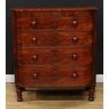 An early Victorian mahogany D-shaped chest, slightly oversailing top above two short and three