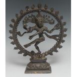 An Indian bronze shrine figure, Shiva Nataraja, rectangular base, 24.5cm high, 19th/early 20th