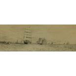 William Lionel Wyllie (1851-1931), by and after, Tall ships off the Isle of Wight, monochrome