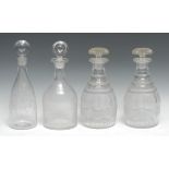 A pair of early Victorian cut glass mushroom stoppered decanters, c.1840; a George III plain bell
