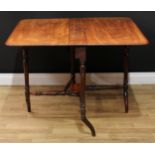 A Victorian mahogany Sutherland table, rounded rectangular top with fall leaves, turned supports and