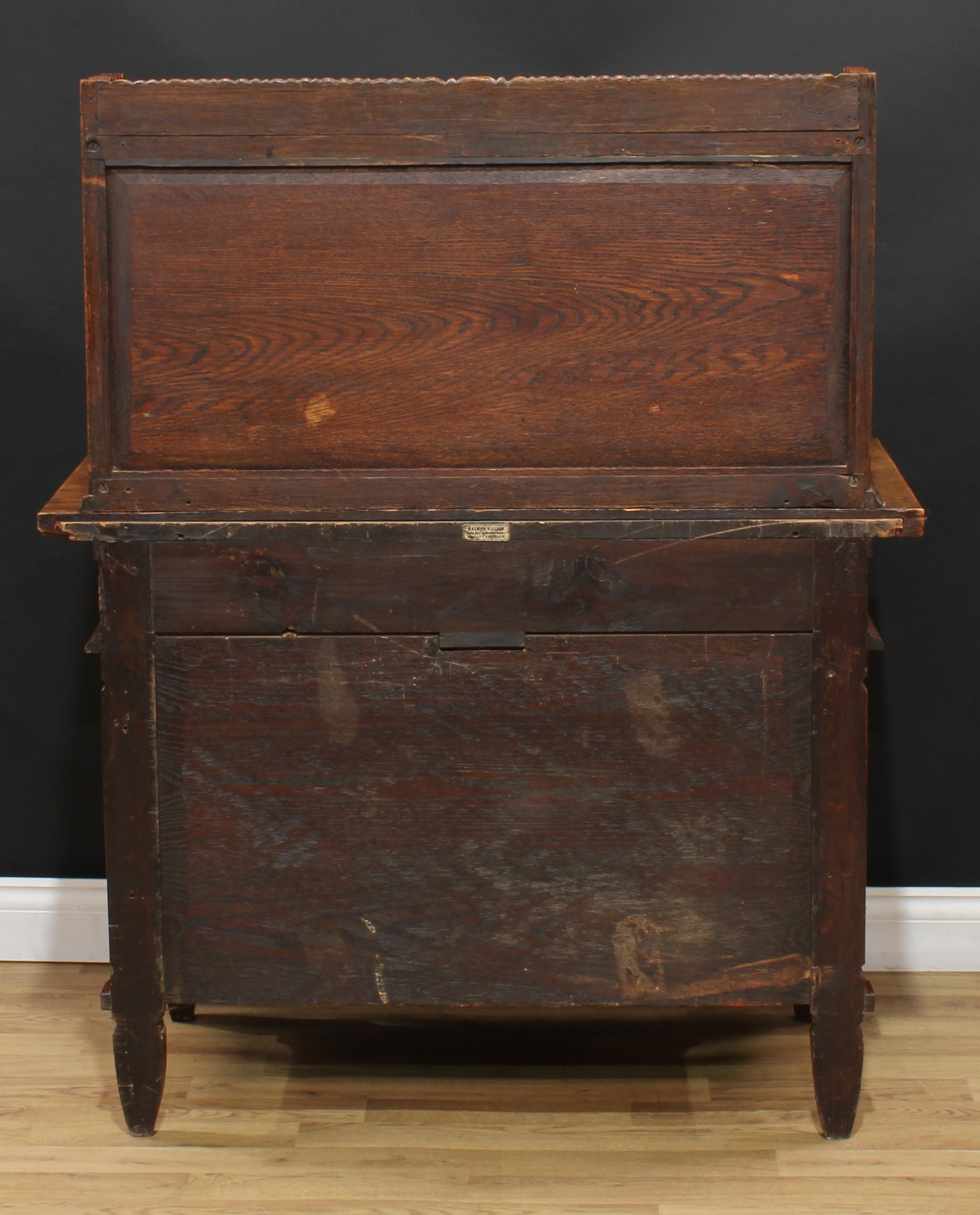 An Arts & Crafts period oak library side table, by Rasmus Nielsen, the bookcase superstructure - Image 6 of 7