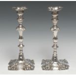 A pair of Russian silver candlesticks, of mid-18th century design, detachable nozzles, knopped