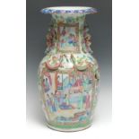 A Chinse famille rose baluster vase, typically painted with reserves of traditional figures and