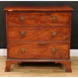 A 19th century mahogany chest, oversailing rectangular top above three long graduated cockbeaded