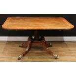 A Regency mahogany breakfast table, rounded rectangular crossbanded top, spirally turned wrythen