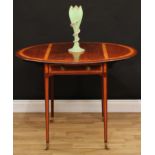 A George III satinwood crossbanded mahogany Pembroke table, oval top with fall leaves above a single