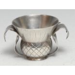 A Victorian Scottish silver thistle cup scrolling leaf handles, 5cm high, Hamilton & Inches,