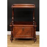 A Victorian walnut drawing room serving whatnot, rectangular drinks plateau with three quarter