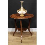 A Victorian rosewood and marquetry serpentine triform occasional table, the top and fall leaves
